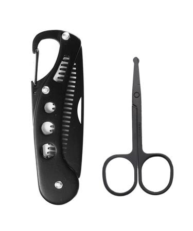 1 Pcs Beard Comb with 1 Pcs Stainless Steel Nose Hair Scissors Folding Moustache Comb Portable Multifunctional Stainless Steel Beard Comb Hair Styling Comb for Men Grooming