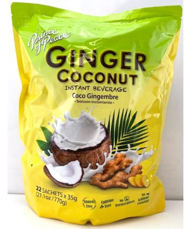 Prince of Peace Ginger Coconut Instant Beverage, 22 Sachets  Instant Hot or Cold Beverage that Soothes Throat  Easy to Brew  Caffeine and Gluten Free  Real Coconut and Fresh Ginger  Rich and Creamy
