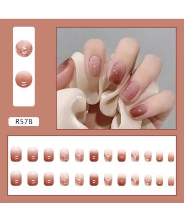 Red Brown Gradient Square Press on Nails - Acrylic Glossy Finish - Full Cover False Nails for Women | R578 - Buy Online on SooperMarket.com