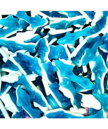Blue & White Gummy Foam Shark Sweets - 1KG Bag - Fruit Flavour Gummy Sweets - Pick and Mix