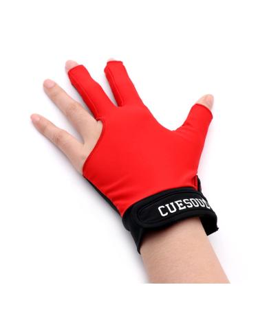 CUESOUL Billiard Gloves Left/Right Bridge Hand - Suitable for Pool Games/Snooker/Carom Games Red-Microfiber S-Left