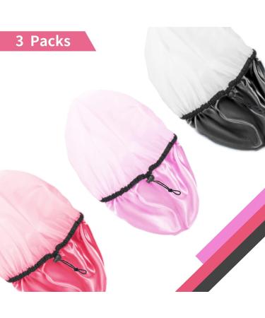 Auban Adjustable Reusable Extra Large Shower Cap - Waterproof Bathing Cap for Women - 3 Colors (Pink, Rose Red, Black) - Buy Online on SooperMarket.com