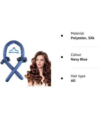 Heatless Curls Headband Kit - Navy Blue | Hair Styling Tools for Long Medium Hair | Curling Rod Wrap with Scrunchies and Hair Clip - Buy Online on SooperMarket.com