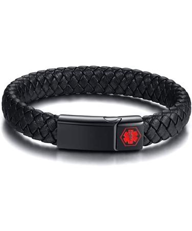 Personalized Emergency Medical Alert ID Cuff Bracelet (DNR) with Free Engraving - Men's & Women's Magnetic Clasp Leather Bracelet - Buy Online on SooperMarket.com