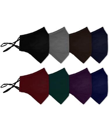 8 Pack Reusable Cloth Face Mask with Adjustable Straps & Nose Wire - Adult Cotton Masks in Black, Dark Grey, Brown, Blue, Burgundy, Green, Purple, Royal Blue - Buy Online on SooperMarket.com
