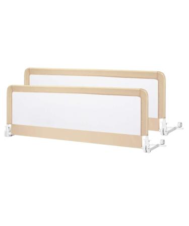 Costzon Double Sided Bed Rail Guard, 2 Pack, Extra Long Swing Down Safety Guard w/ Straps, Folding Baby Bedrail for Kids Twin Double Full Queen King Mattress, Beige,59 Inch Beige 59 inch (Pack of 2)