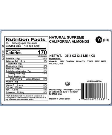 Yupik Nuts Natural Supreme California Large Almonds 2.2 lb Natural Supreme California Large 2.2 Pound (Pack of 1) - Buy Online on SooperMarket.com