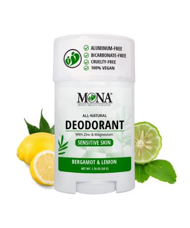 MONA BRANDS All Natural Deodorant For Women & Men | For Sensitive Skin | No Aluminum or Baking Soda | (BERGAMOT LEMON 1.76 Oz)