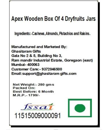Jaiccha Ghasitaram Apex Wooden Box of 4 Dryfruits Jars|Gift for Diwali Gifts Holi Rakhi Valentine Christmas Birthday Anniversary Her Him| - Buy Online on SooperMarket.com