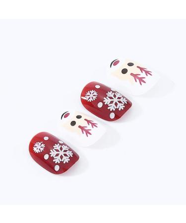 Brishow Christmas Snow Elk Press on False Nails - Red Short Square Fake Nails for Women & Girls (24pcs) - Buy Online on SooperMarket.com