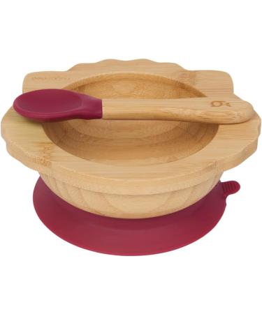 BeauBaby Wombat Bamboo Suction Bowl Set with Spoon - Cherry | Stay Put Silicone Suction Ring | Baby Feeding Bowl - Buy Online on SooperMarket.com
