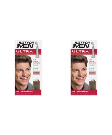 Just for Men Ultra Medium Brown Hair Colour Dye For Short Hair Comb Away The Greys A35 (Pack of 2) 35 g (Pack of 2) A35 Medium Brown