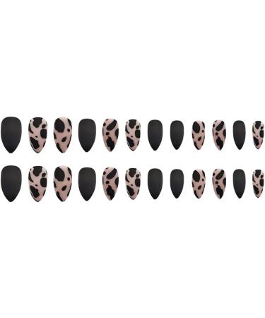 24Pcs Medium Tip Matte Black Frosting Leopard False Nails - Short Press Full Cover Fake Nails for Women and Girls - Buy Online on SooperMarket.com