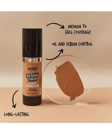Kiss New York Professional Liquid Foundation - Natural Finish, Hydrating Formula, Medium to Full Coverage, Green Tea Extract - Cappuccino - Buy Online on SooperMarket.com