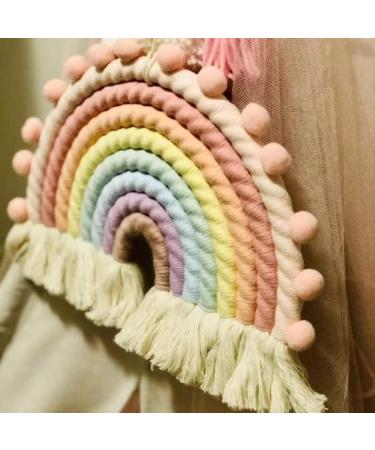 Handmade Rainbow Macrame Wall Hanging Decor for Nursery & Kids Bedroom - Pink Tassel Cotton Accessory for Baby Toddler Room - Buy Online on SooperMarket.com