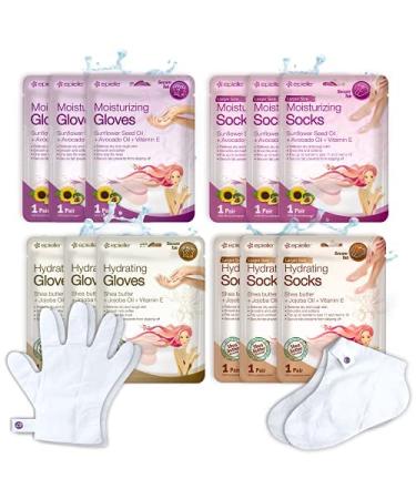 Epielle Hydrating & Moisturizing Gloves & Socks Masks Combo 12pk for Hand and Foot - Dry Hand, Dry Cracked Heel