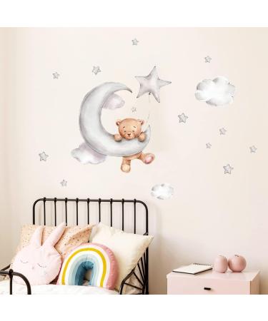Cute Bears and Night Sky Wall Stickers for Kids' Room Decor - Moon, Stars, Clouds - Nursery Wall Decals - Buy Online on SooperMarket.com