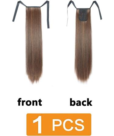 Clip In Ponytail Hair Extension - Ombre Brown Straight Wrap Around Synthetic Hairpiece for Women | 22 inch - GBMW046 - Buy Online on SooperMarket.com