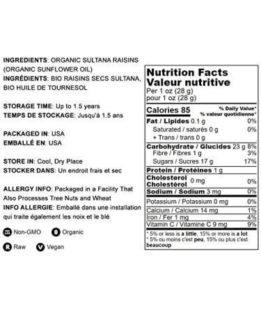 Organic Non-GMO Unsweetened Sultana Raisins 12 oz - Vegan Paleo Friendly - No Sugar Added - Bulk Pack of 1 - Buy Online on SooperMarket.com