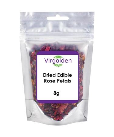 Dried Edible Rose Petals 8g by Virgolden - Premium Dried Flowers Natural Scent. Bath. Spa. Wedding Confetti. Craft Bath Bomb