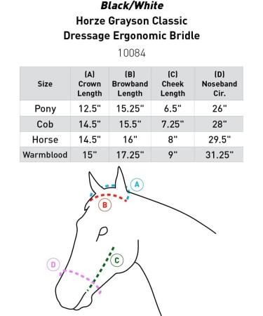 HORZE Grayson Classic Leather Ergonomic Snaffle Dressage Bridle - Black/White Horse - Buy Online on SooperMarket.com