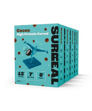 Surreal Cocoa - High Protein Cereal - Low Sugar- Healthy Plant Based Cereal - High in Fibre - Low Carb - Gluten Free - Vegan - 13g of Protein 0g of Sugar - 240g per Box - 4 Pack (4 x Cocoa) 240 g (Pack of 4)