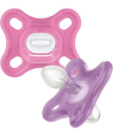 MAM Comfort All-Silicone Soothers 0-3 Months (Pack of 2) Soft and Light soother Premature and Newborn Essentials with Self Sterilising Travel Case Pink Pink 0 month