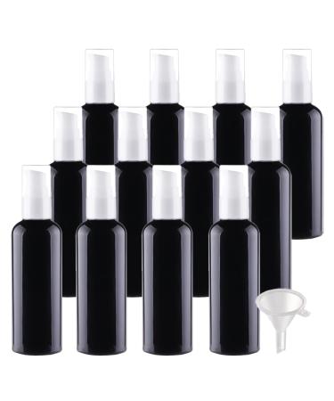 ZEOABSY 12 Pieces 100 ml Black Lotion Bottles with White Pump 100ml Empty PET Plastic Lotion Pump Bottle Cosmetic Gel Travel Container for Cosmetic Make up Cleaning + 2 x Funnel Black 100ml