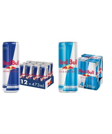 Red Bull Energy Drink 473 ml (12 pack) & Energy Drink Sugar Free 250 ml (4 pack)