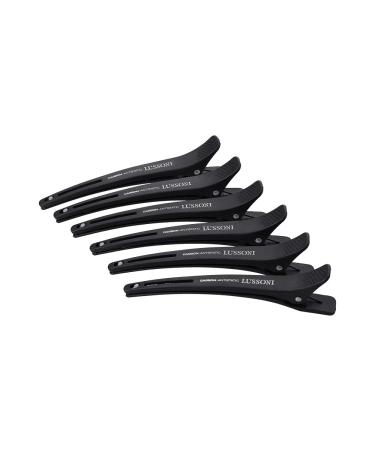 TB TOOLS FOR BEAUTY LUSSONI 6 Piece Carbon Hairdressing Clips With Elastic Rubber Band For All Hair Types Black Silver
