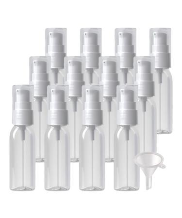 ZEOABSY 12 Pieces 30 ml Transparent Lotion Bottles with White Pump 30ml Empty PET Plastic Lotion Pump Bottle Cosmetic Gel Travel Container for Cosmetic Make up Cleaning + 2 x Funnel Transparent 30ml