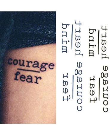 Oottati 2 Sheets Small Cute Temporary Tattoo Stickers Words Quote Courage Fear Heart Mind