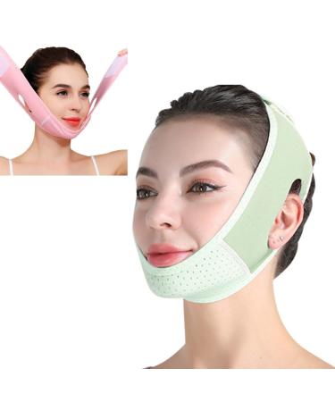 Double Chin Reducer Face Slimming Strap Neck Lift Support and Compression Mask V Line Face Lifting Tape Strap with Adjustable Faster Tape Doule Chin Reducer Face Shaper Bandage (Green) Green