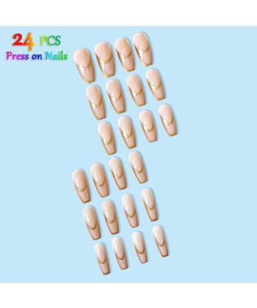 Timmoko Long Square Fake Nails - Exquisite Gold Foil Stripes Design - 24pcs - Buy Online on SooperMarket.com