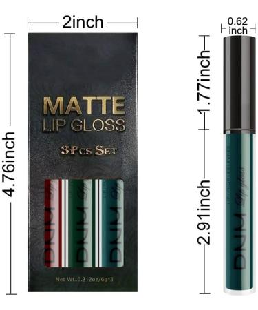 3Pcs Dark Green Army Green Cherry Red Matte Lipstick Lip Stain Set - Long Lasting & Waterproof Lipstick Set (Set08) - Buy Online on SooperMarket.com