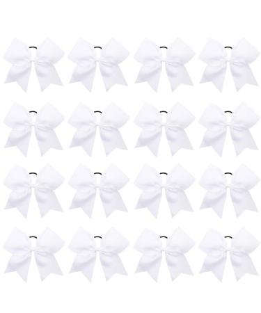 16PCS 8 Large Cheer Hair Bows Ponytail Holder Elastic Band Handmade for Cheerleading Teen Girls College Sports (16 Pcs White)