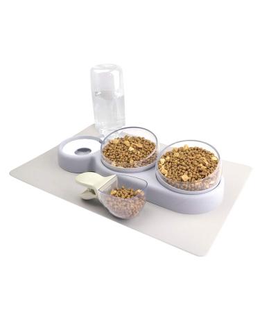 Cat Bowls NATRUTH Gravity Water and Double Food Triple Bowls with a Bowl Mat Spoon Wet Dry Feeding Set Pet food for Cats Small Dogs (Grey)
