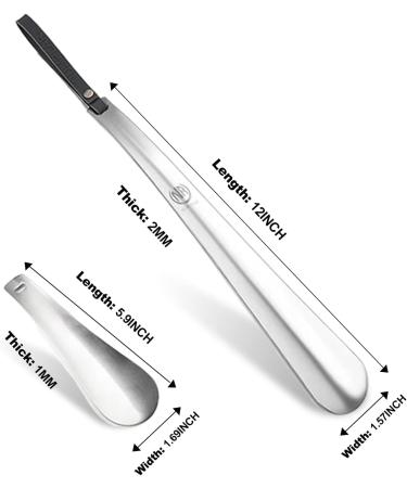 12 Long Metal Shoe Horn for Men, Women, Kids, Seniors - Heavy Duty Stainless Steel with Silicone Lanyard - Grey 12 Inch - Buy Online on SooperMarket.com