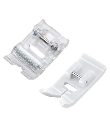 2 PCS Roller Sewing Machine Presser Foot and Non-Stick Zigzag Teflon Sewing Machine Presser Foot - Fits All Low Shank Snap-On Singer, Brother, Babylock, Janome Sewing Machine