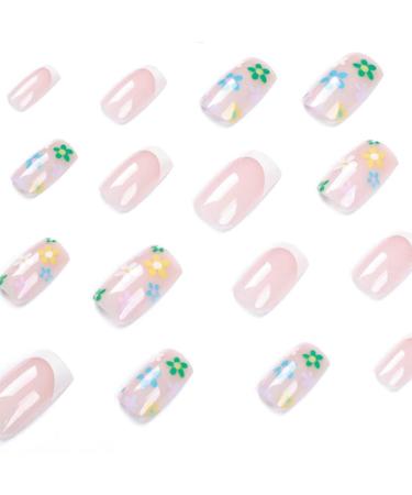 RikView French Tip Press on Nails Medium - White Floral Square Acrylic Fake Nails - Buy Online on SooperMarket.com