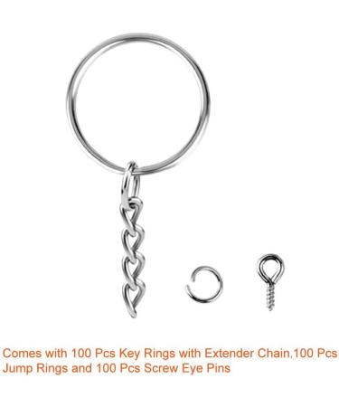 Paxcoo 100Pcs Keychain Rings with Chain and Screw Eye Pins Bulk - Silver Craft Supplies - Buy Online on SooperMarket.com