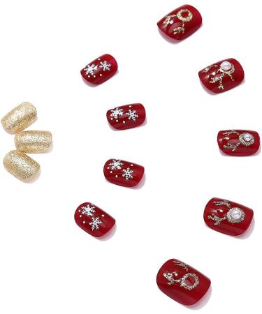 Brishow Christmas False Nails - Snow Press on Nails with Christmas Tree & Antler Design - Short Red Fake Nails for Women and Girls (24pcs) - Buy Online on SooperMarket.com