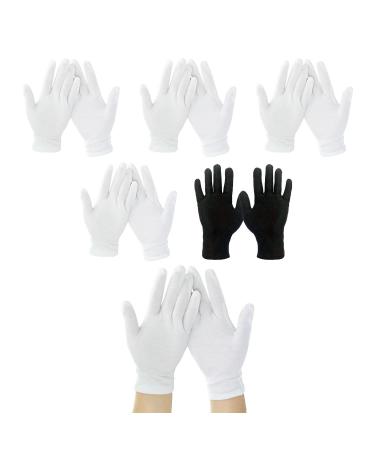 4 White Gloves + 1 Black Glove for Eczema Sensitive Dry Irritated Skin Overnight Hand Cream Lotion Protection Daily Work 100% Cotton Size 9" (5 Pairs)