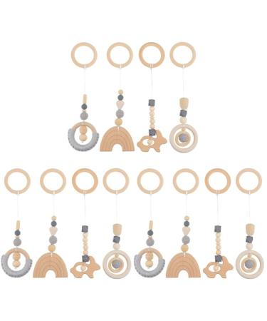 ABOOFAN 12 Pcs Baby Gym Wooden Baby Teething Toys Baby Wooden Gym Toys Baby Wood Teething Rings Wood Toys Grey Greyx3pcs 28x8cmx3pcs