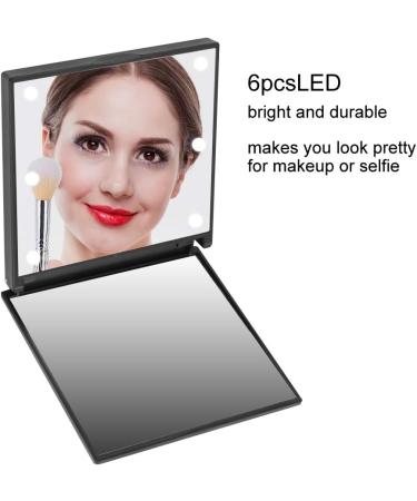 Pocket Mirror Travel Makeup Mirror Dimmable Bright LED Lights Battery Operated Protasble To Carry for Handbag Purses and Travel for Gifts for Girls(black) - Buy Online on SooperMarket.com
