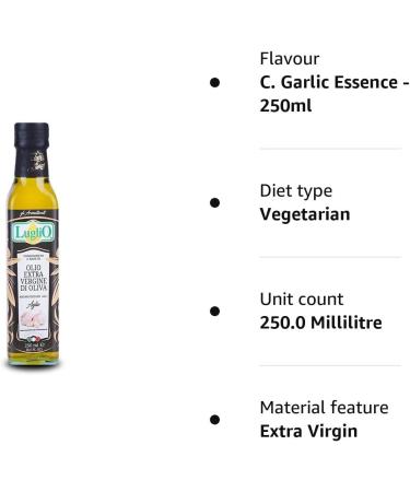 Olio Luglio - Garlic Olive Oil (250 ml) | Extra Virgin Olive Oil | Garlic Essence | Cold Pressed | Glass Bottle (250 ml) C. Garlic Essence - 250ml - Buy Online on SooperMarket.com