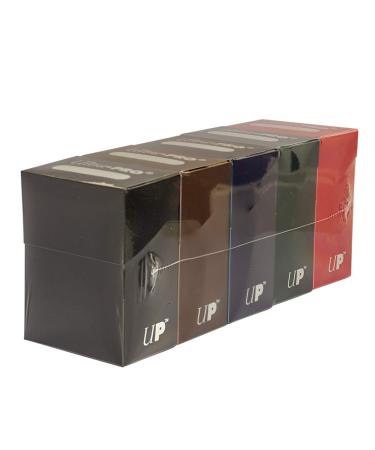 Set of Five New Ultra-Pro Deck Boxes (Dark Colors Incl. Black, Blue, Brown, Green, and Red) for Magic/Pokemon/YuGiOh Cards