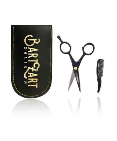 Bartzart Small beard shears with a beard comb including etui i beard scissors for men i Perfect beard care set for mustache wearer I sharp scissors small set beard scissors