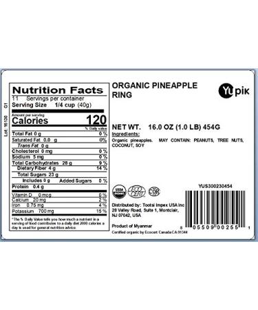 Yupik Organic Dried Pineapple Rings 1 lb - Non-GMO, Vegan, Gluten-Free - Buy Online on SooperMarket.com