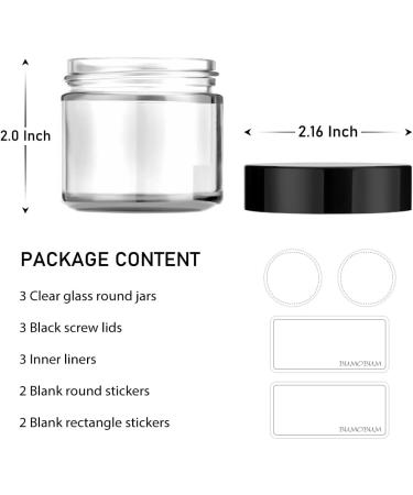 Bumobum 2oz Glass Jars with Black Lids (3 Pack) - Empty Round Cosmetic Containers for Samples, Powders, Creams, and Spices - Buy Online on SooperMarket.com